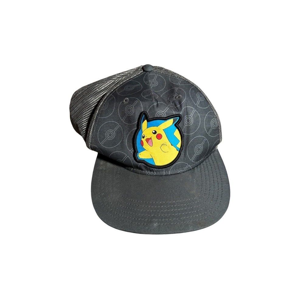 Pokemon Pikachu Trucker Hat Grey Poke Ball Pattern‎ Snapback Mesh Cap OSFA